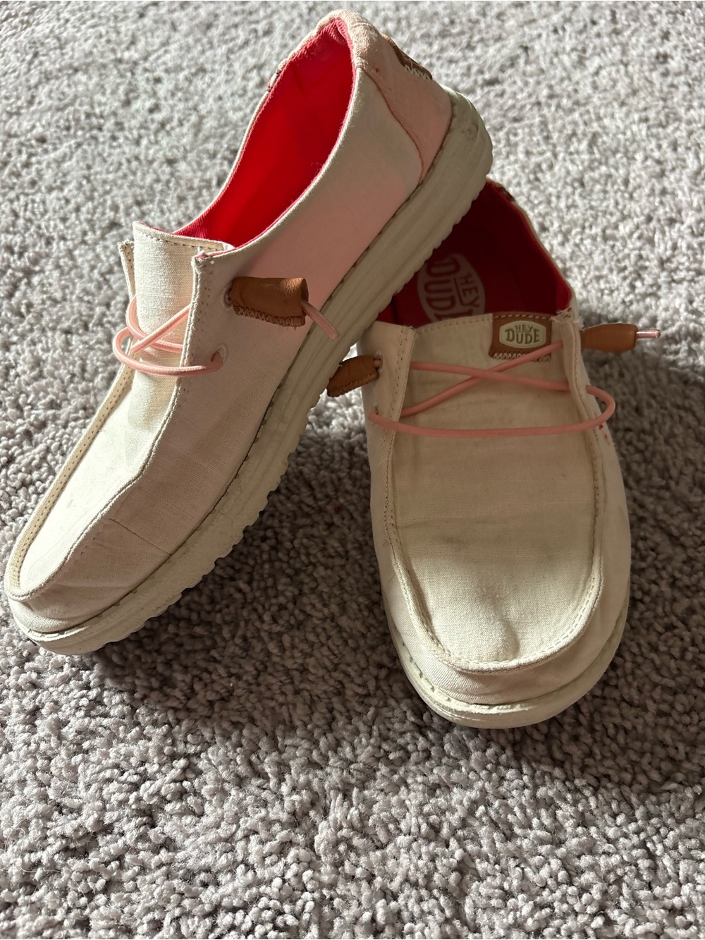 Hey Dude Cream Canvas Slip-Ons with Pink Interior